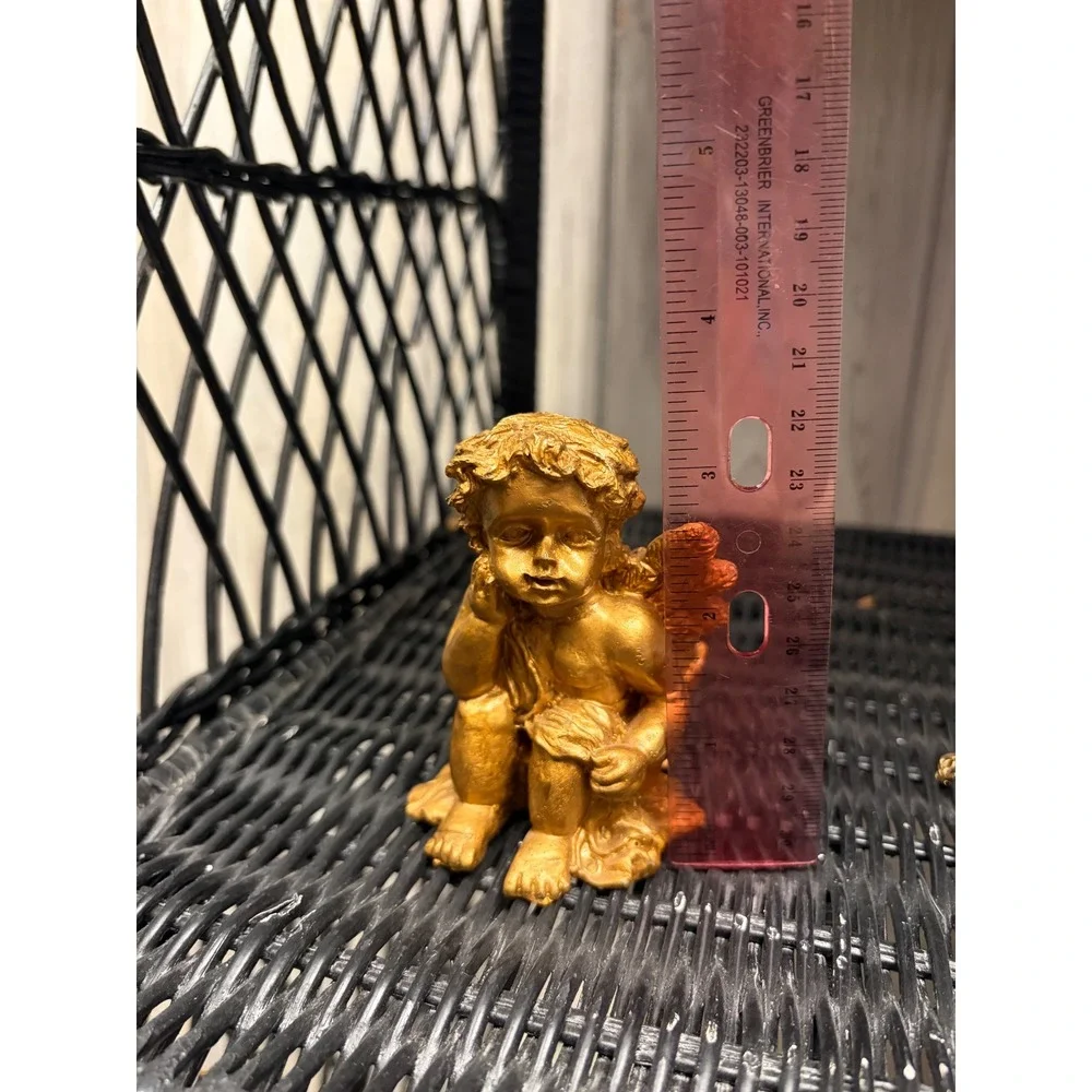 Vintage Gold Cherub Angel Figurine Small Taper Candle Holder Decorative Statue